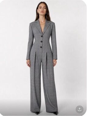 THE KEMIST Tailored Gray Glen Plaid Jumpsuit with Notch Lapel Size M